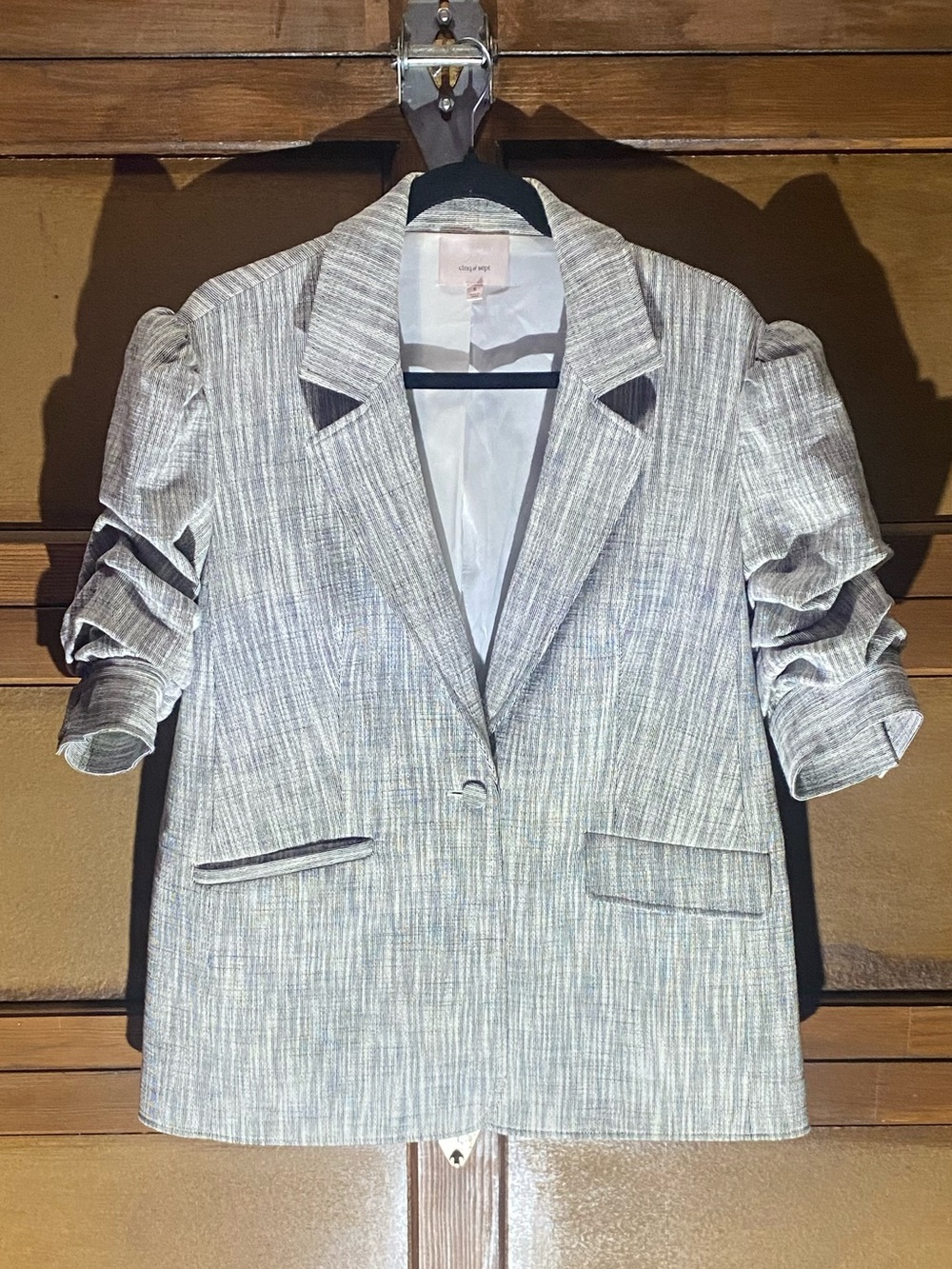 cinq a sept Light Gray Ruched-Sleeve Blazer